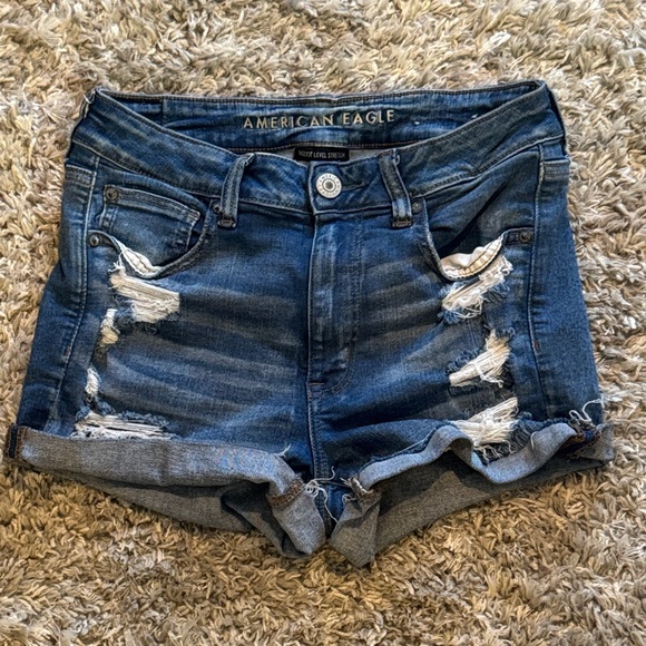 American Eagle Outfitters Pants - American Eagle Outfitters Dark Indigo Distressed Rolled Cuff Jean Shorts